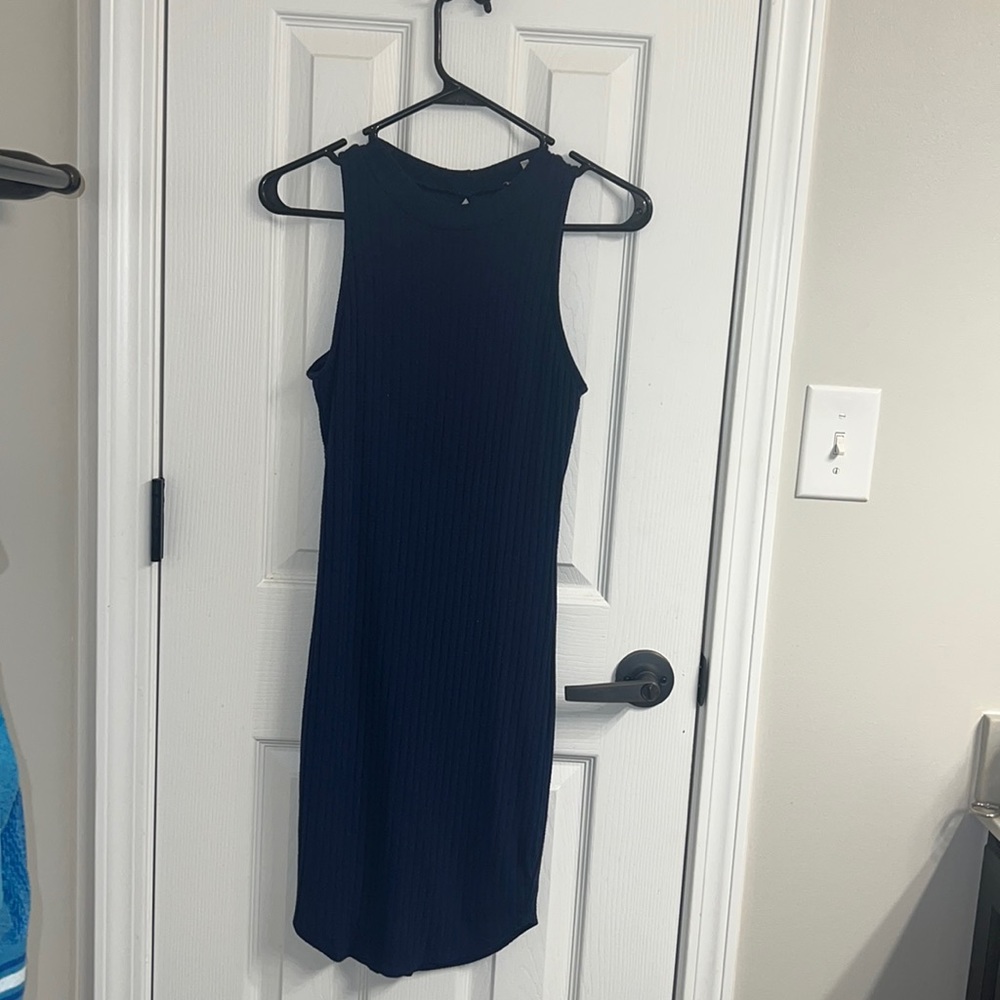 Charlotte Russe Navy Blue Sleeveless Dress with Back Slit